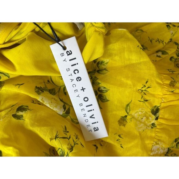 ALICE + OLIVIA Lai Printed Silk Blend Mini Dress Yellow Womens Size 10 - Picture 12 of 15